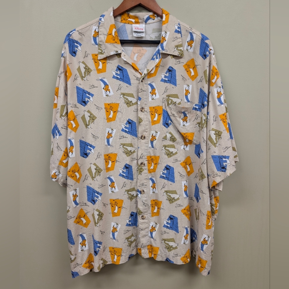 Vintage Disney Store Rayon Goofy Man Of The House Hawaiian Button Front Shirt XL